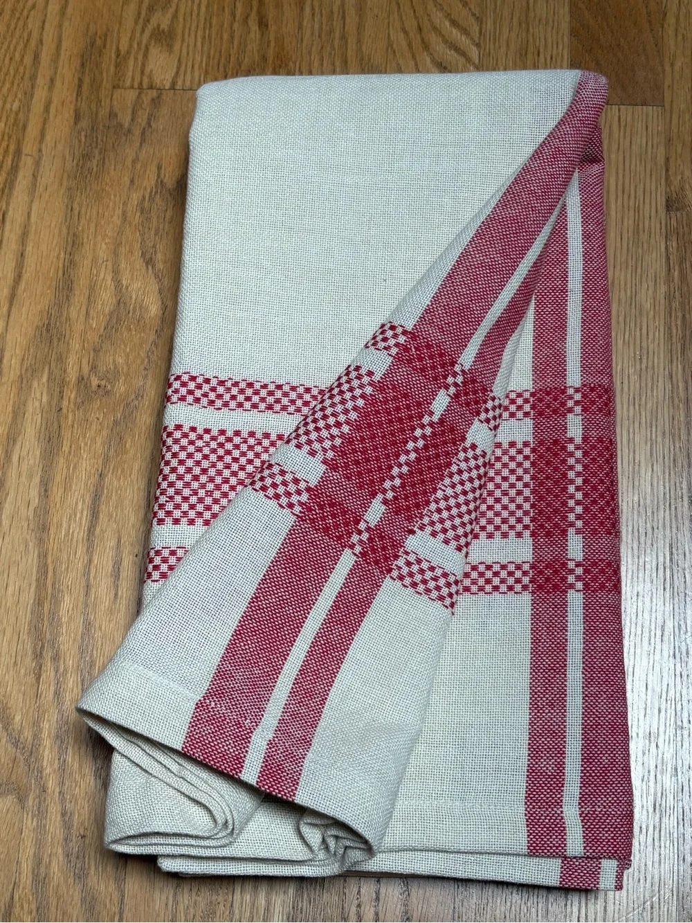 Kiss That Frog Organic Cotton Tablecloth Red Cream French Picnic Stripe 74